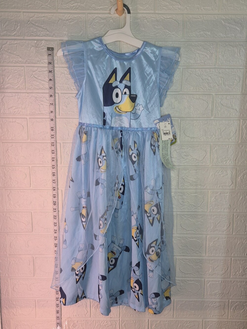 Bluey Girl's Character Blue Satinet and Tulle Nightgown, Gown Size Medium